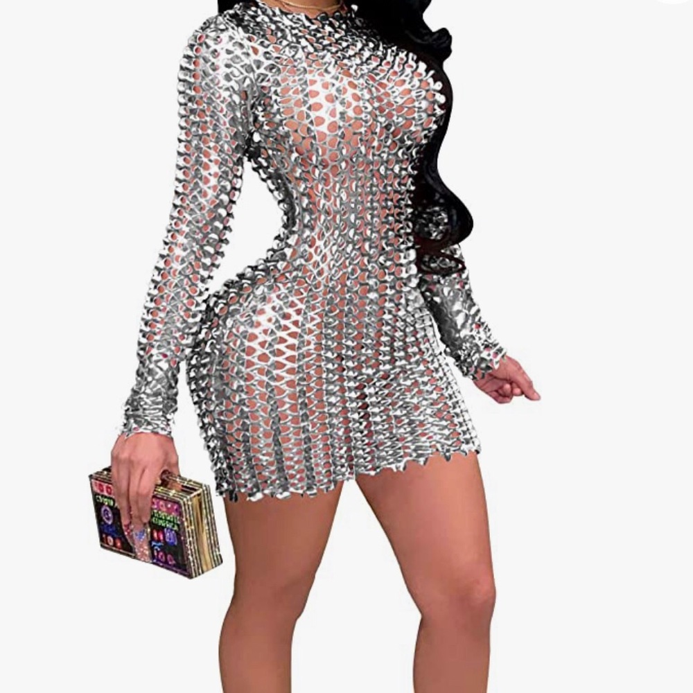 Metallic Long Sleeve Dress